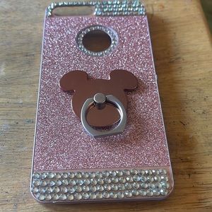 Blingy pink iPhone 7 Plus case. Mickey Mouse ears are removable if not wanted on